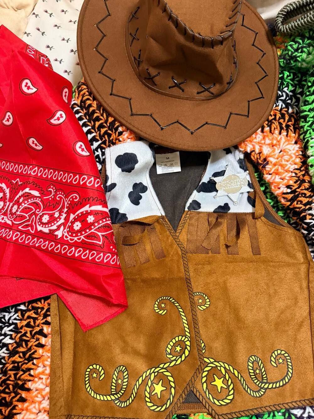 Unbranded Cowboy Costume Vest Pants Hat Red Bandana Size M